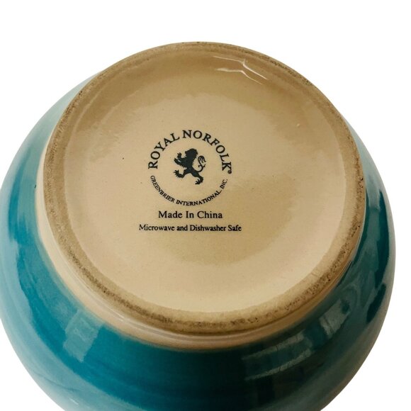 Royal Norfolk Ceramic Bowl 6" Diameter Turquoise Cream Microwave/Dishwasher Safe - Picture 3 of 4